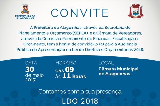 Prefeitura e Câmara promovem audiência pública sobre a LDO 2018