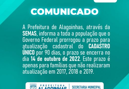 Prorrogado por 90 dias o prazo para atualização do Cadastro Único das famílias que não fizeram o procedimento em 2016 e 2017