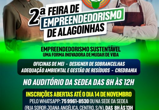 II Feira de Empreendedorismo de Alagoinhas acontece de 22 a 25 de novembro; as inscrições para as oficinas já estão abertas!