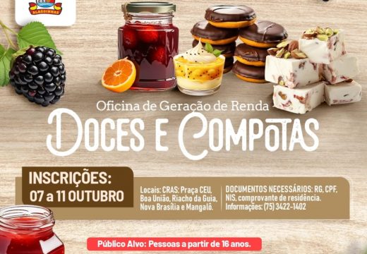 Semas abre inscrições para os cursos de doces e compotas